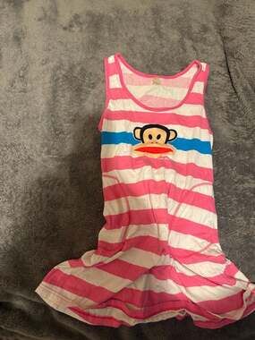 Paul Frank Pink and White Striped Monkey Dress Tank Top Size XS